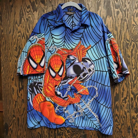 SPIDER-MAN MARVEL COMICS Button Up Camp Hawaiian Shirt Size XL - Picture 1 of 7